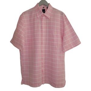 Haupt Germany Pink & White Plaid Linen Casual S/S Button Down‎ Shirt